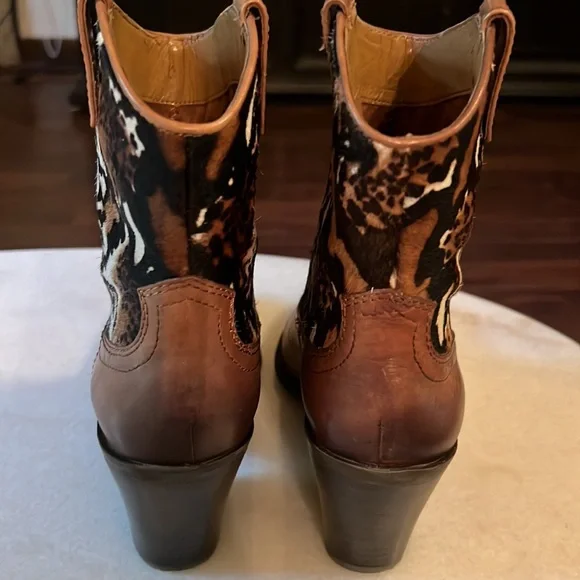 Antonio Melani Leather and Calf Hair Western Boots Size 7.5 Brown - Picture 6 of 12